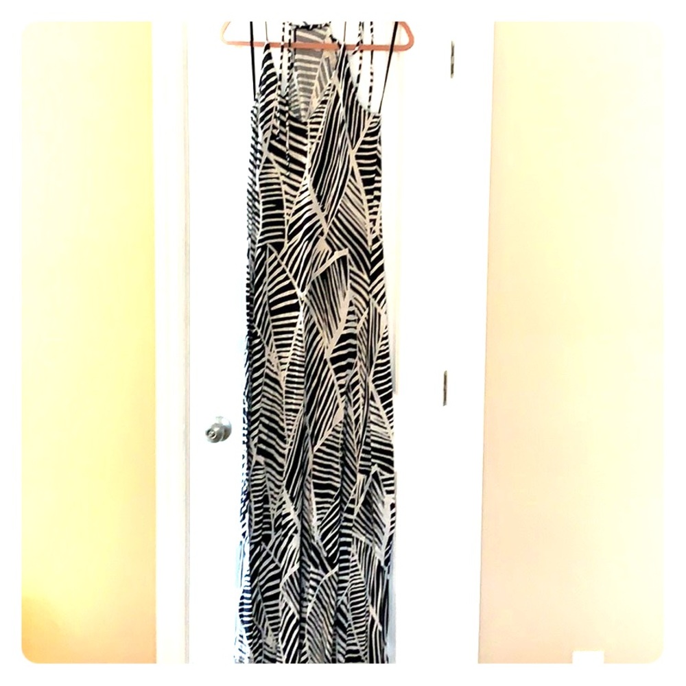 Navy palm print maxi dress